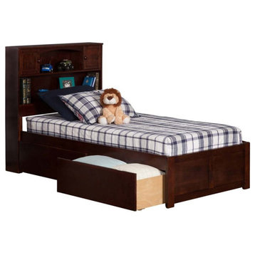 Leo & Transitional Solid Wood Brown Lacey Twin XL Storage Platform Bed