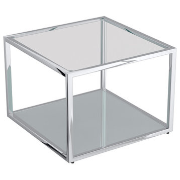 Contemporary Metal and Glass Small Square Coffee Table, Silver