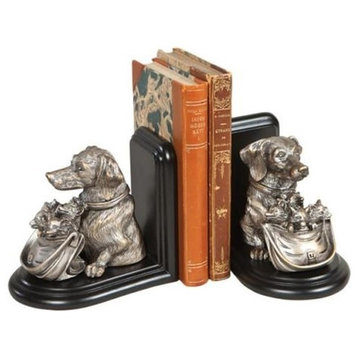 Bookends Bookend EQUESTRIAN Lodge Dog with Basket of Fox Kits Ebony