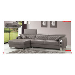 8033 Modern Gray Genuine Leather Sectional Sofa - Sectional Sofas