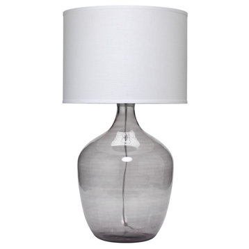 Extra Large Plum Jar Table Lamp, Gray Glass With Large Drum Shade, White Linen