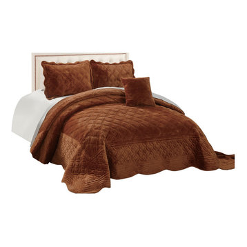 Supersoft Microplush Quilted 4-Piece Bed Spread Set, Brick, Queen