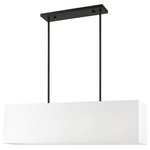 Livex Lighting - Livex Lighting 4 Light Steel Linear Chandelier With Black Finish 41155-04 - The Summit is a modern and functional linear chandelier which has a beautiful off-white fabric hardback shade and a white acrylic diffuser which will ensure soft illumination in any room.