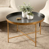 Celia Round Metal Coffee Table, Gray/Gold 28.25x28.25x19