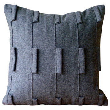 Gray Pintucks And Loop 22"x22" Felt Pillowcase, Gray Sophistication