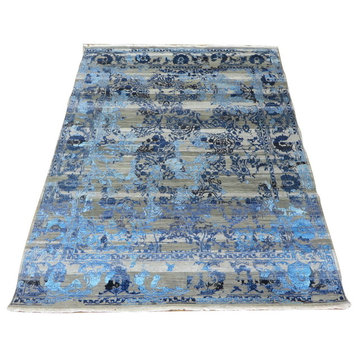 7'10x10 Handmade Wool and Silk Gray Blue Fine Modern Oriental Rug