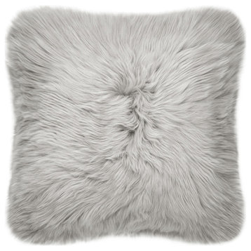 Modern Sheepskin Double-Sided Pillow, Dove Gray, 18"x18"