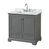 Deborah 36" Single Bathroom Vanity, Dark Gray, Carrara Top, Square Sink