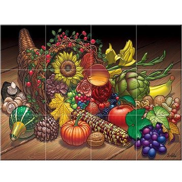 Ceramic Tile Mural, Cornucopia, Horn of Plenty, by Jess Perna