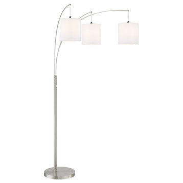 Norlan 3-Light Arch Lamp, Brushed Nickel With White Fabric Shade