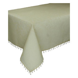 Xia Home Fashions - Beaded Sheer 90"x90" Tablecloth, Gold - Tablecloths