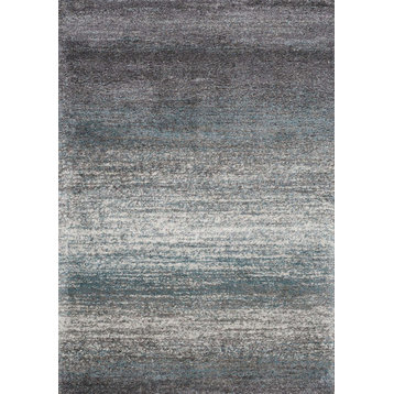 Miley Collection Gray Blue Distressed Stripes Rug, 5'3"x5'3"