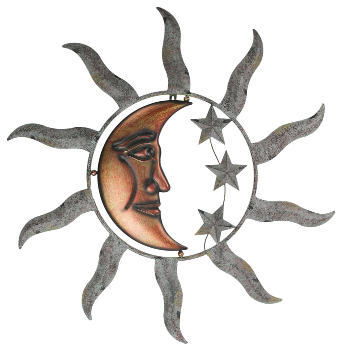 Celestial Sun Moon and Stars Indoor Outdoor 28 inch Metal Wall Hanging ...