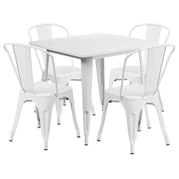 Flash Furniture 31.5'' Square White Metal Indoor Table Set With 4 Stack Chairs