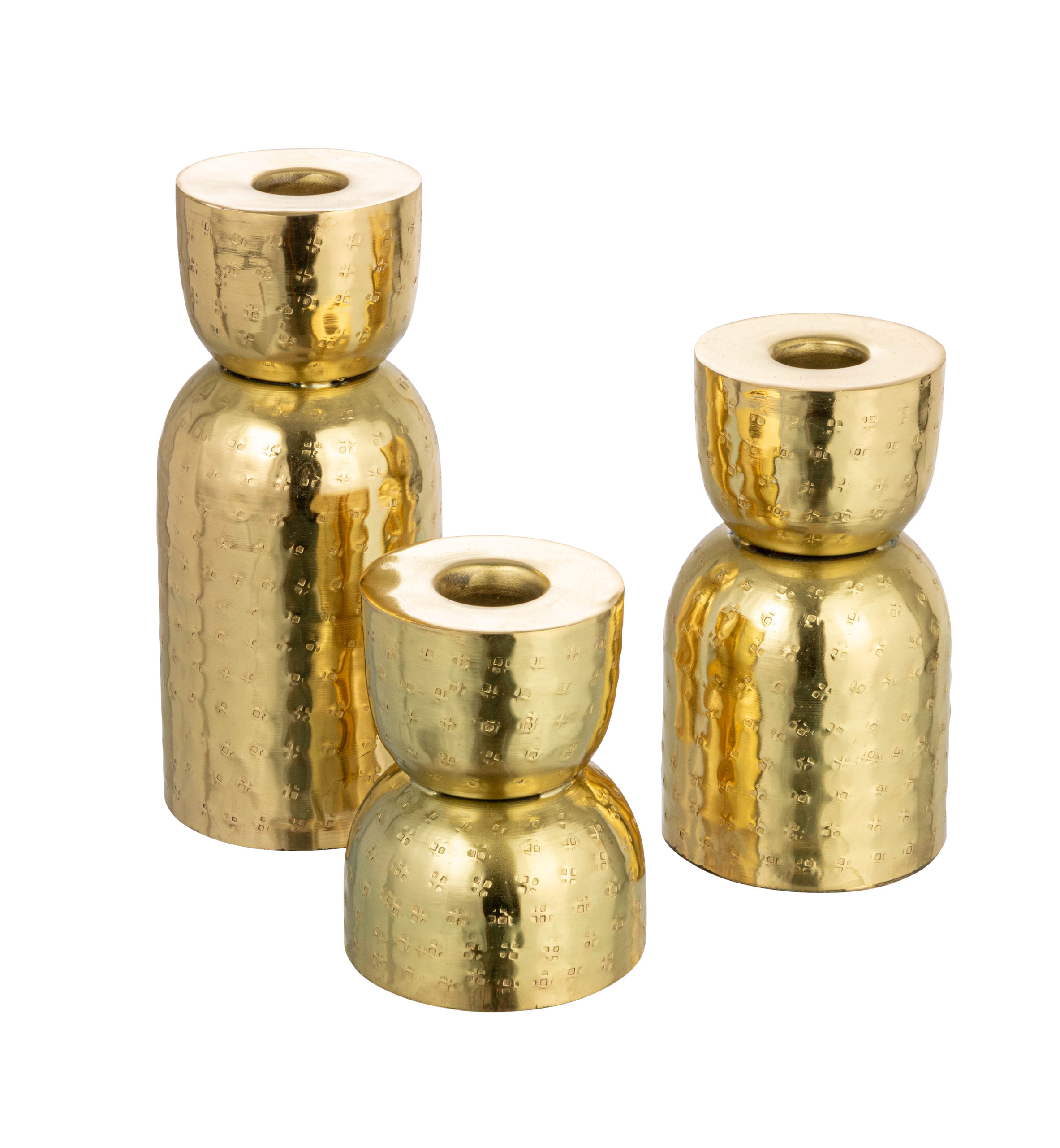 Hammered Metal Taper Candle Holder, Set of 3 Sizes, Antique Gold Finish ...