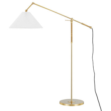 Dorset 1-Light Floor Lamp by Mark D. Sikes, Aged Brass Frame, Cream Shade