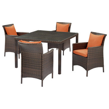 Modern Outdoor Patio Furniture Dining Chair and Table Set, Rattan, Orange
