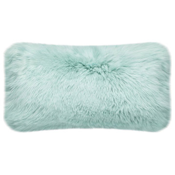 Eclectic Sheepskin Double-Sided Pillow, Eggshell Blue, 12"x22"