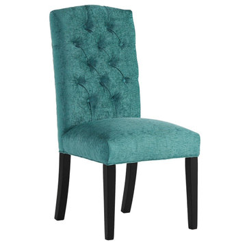 Set of 2 Armless Dining Chair, Wooden Frame With Button Tufted Back, Light Teal