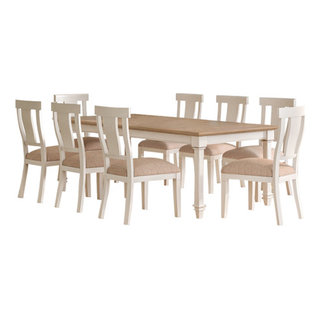 Traditional Wood Kitchen Extension Dining Table and 8-Chairs, White ...