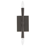 Maxim Lighting - Rome 2-Light Wall Sconce, Matte Black - Civic styling using straight rectilinear channels radiating from a central connector. The light sources flare out both up and down with tapered candle covers creating a form evocative of a classic torch. Available in matte Black, Satin Brass, and Satin Nickel, this is a transitional look suited to a variety of architectural stylings.