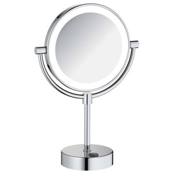 Circular LED Free Standing Magnifying Make Up Mirror, Chrome