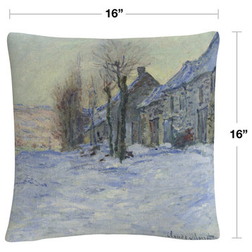 Claude Monet 'Lavacourt Under Snow 1878-81' 16"x16" Decorative Throw Pillow
