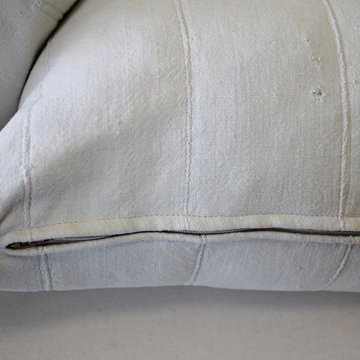 Pair of off White African Mudcloth Pillows with Original Fringe Accents