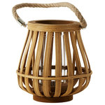 Serene Spaces Living - Serene Spaces Living Bell-Shaped Wood Candle Lantern, 8.5" Diameter & 8.5" Tall - Our decorative natural wood candle lantern creates an aura of fresh nature, adding a gorgeous touch and romantic ambiance to your home. This beautifully designed big belly lantern is composed of natural wood, glass interior and features a charming rope handle attached at the top that completes the rustic look. Place a 2-inch diameter pillar candle inside our striking wooden lantern and the vertical strips of wood will cast enticing shadows all around the room. Use it to create a centerpiece for weddings, Christmas, Holidays or parties, or simply light up your outdoor space with flickering light. Eye-catching prop for the countertop, tables, bars, patios, porches, fabulous indoor & outdoor decor. Sold individually, the lantern measures 8.5" Diameter & 8.5" Tall. You can count on quality, design, and manufacturing when you order from Serene Spaces Living products, where we curate everything with love.