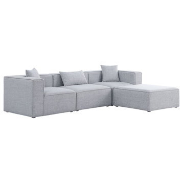 Cube Upholstered Modular Sectional, Gray, 4-Piece: 1 Armless Chair, 2 Corner Chair, 1 Ottoman, Linen Texured Fabric