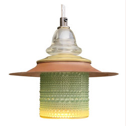 Railroadware - Bubble Glass Globe Pendant Lantern Metal Hood Insulator Bell Cap, Aqua - Pendant Lighting