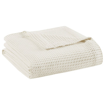 Beautyrest Cotton Waffle Weave Bedding Blanket, Ivory