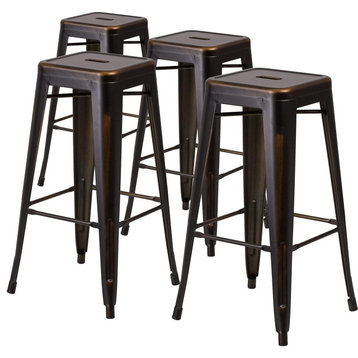 Set of 4 Stackable Bar Stool, Metal Frame With Backless Seat, Copper
