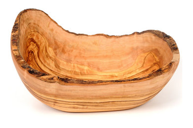 Rustic Olive Wood Oval Fruit Bowl Hand Carved in Tunisia
