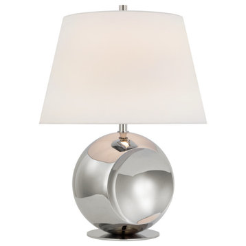 Comtesse Medium Globe Table Lamp in Polished Nickel with Linen Shade
