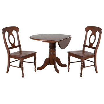 Andrews 3 Piece 42" Round Drop Leaf Dining Set, Chestnut Brown, Napoleon Chairs