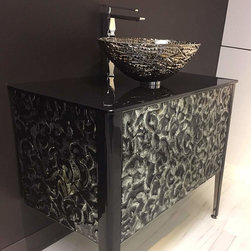 Handmade Murano Glass Italian Bathroom Vanity Console | Black Silver - Bathroom Vanities And Sink Consoles