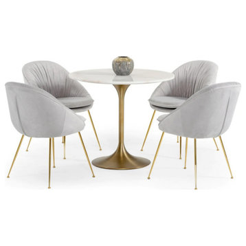 Wilma Glam White Marble and Gold Dining Table