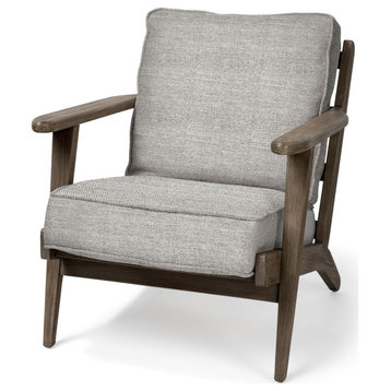 Olympus VI Frost Grey Fabric w/ Medium Brown Solid Wood Frame Accent Chair