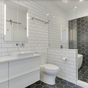 Hexagon and Subway tile bathroom