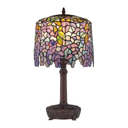 Quoizel Purple Wisteria Tiffany 19-1/2" Table Lamp in Bronze Patina Finish - Table Lamps