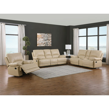 Anthony Leather Air Match Sofa 3-Piece Set, Beige, Without Console