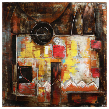 Abstract Mixed Media Iron Hand Painted Dimensional Square Wall Art