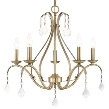 Livex Lighting 40845 Caterina 5 Light 24"W Crystal Candle Style - Antique Brass