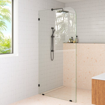 38"x78" Frameless Shower Door Single Fixed Panel Radius, Matte Black