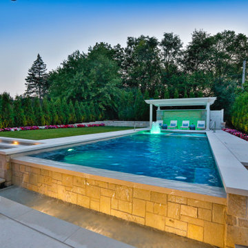 Hinsdale, IL Rectilinear Pool with Hot Tub Inside and Infinity Edge