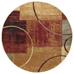 Tayse Rugs - Tacoma Contemporary Abstract Area Rug, Multi-Color, 5'3'' Round - Asperous tiled hues and circular motifs combine to create a lively area rug that translates to any decorating style. In shades of red