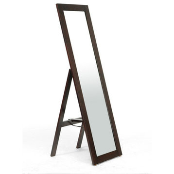 Baxton Studio Modern Mirror With Built,, Stand, Lund Dark Brown Wood