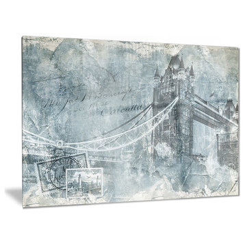 "Tower Bridge London" Contemporary Glossy Metal Wall Art, 28"x12"