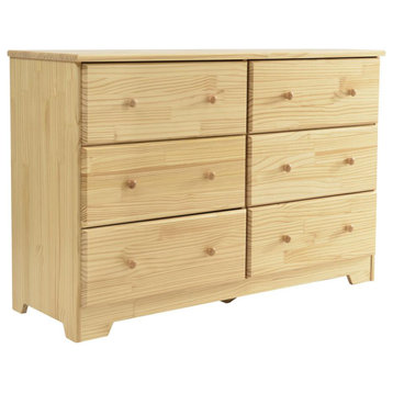 Better Home Products Solid Pine Wood 6 Drawer Double Dresser In Natural.